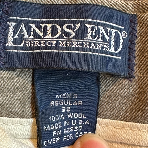 Lands End Direct Merchant Tan Pleated Deep Pockets Suspender Dress Pants Sz 32 - Picture 11 of 15